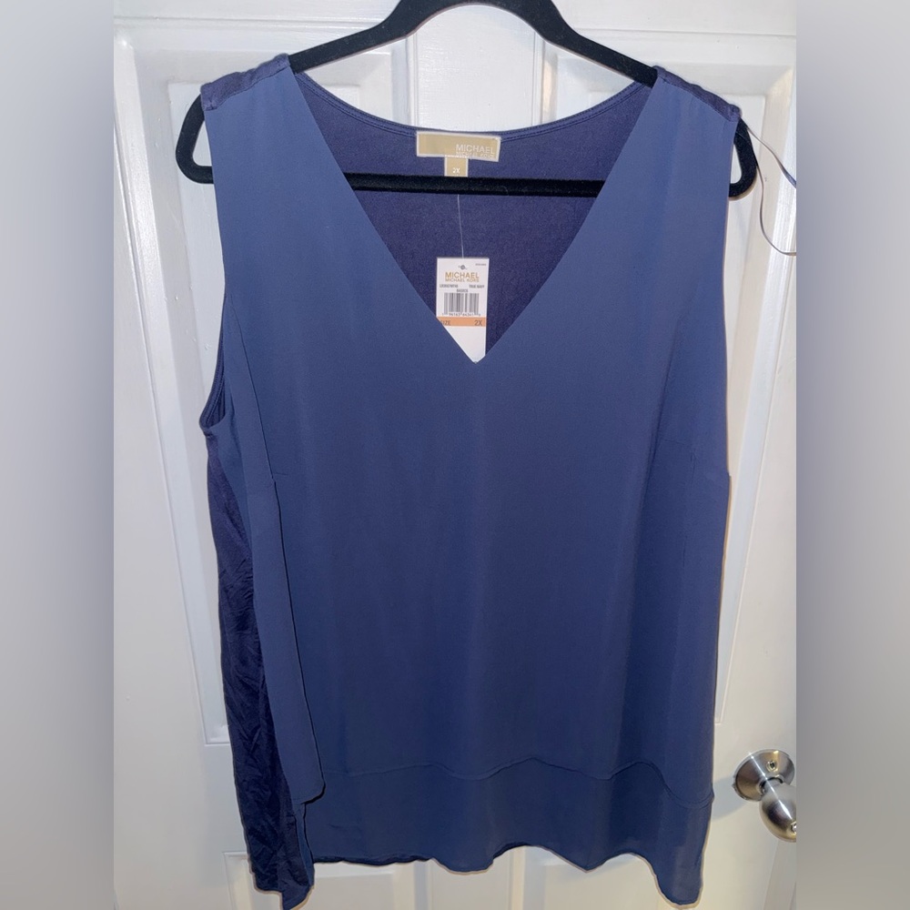 Michael Michael Kors layered sleeveless blouse in NAVY SZ 2XL NWT